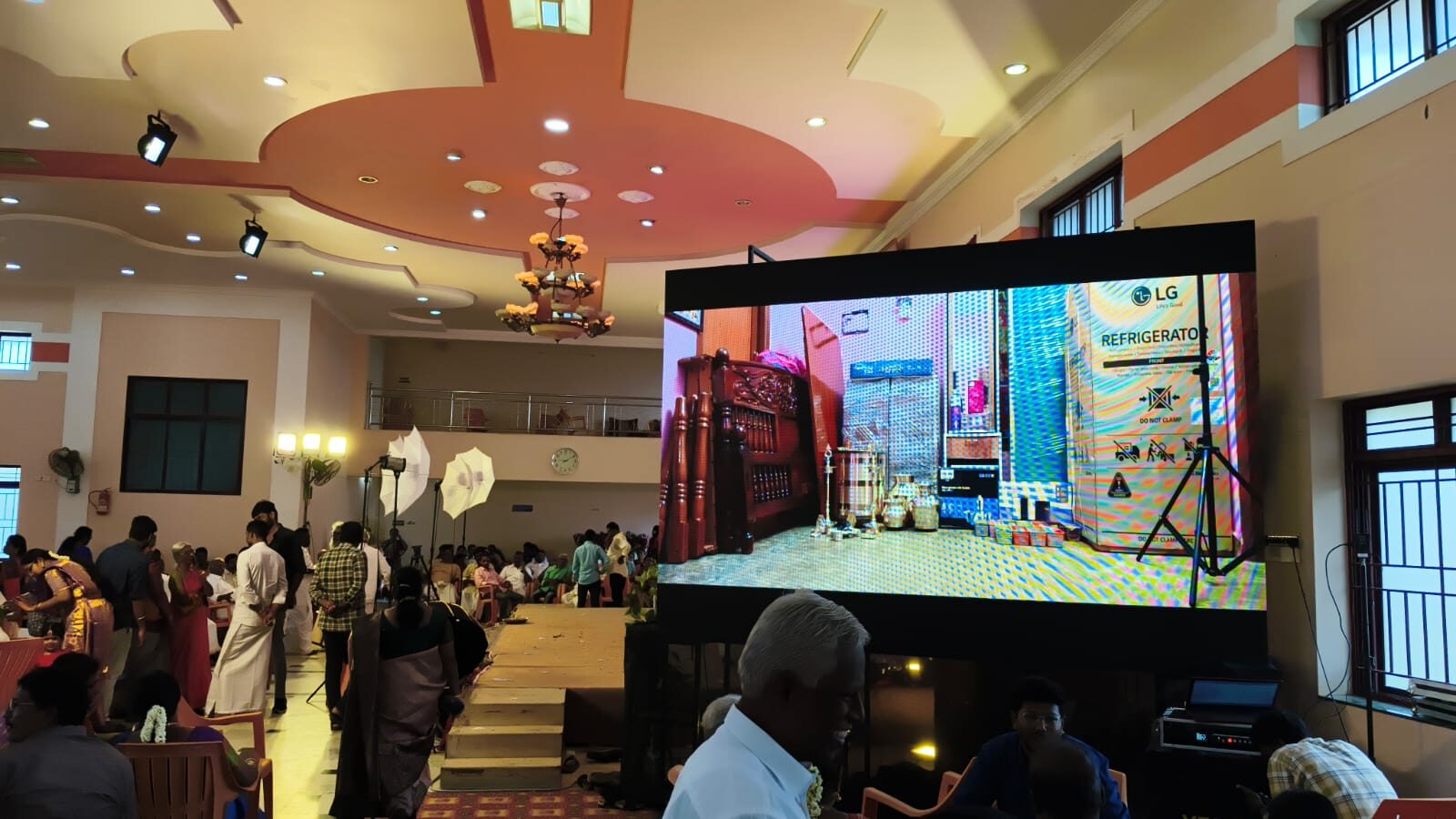 LED video wall at a wedding hall function
